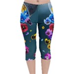 Falling Flowers, Art, Coffee Cup Velvet Capri Leggings 