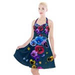 Falling Flowers, Art, Coffee Cup Halter Party Swing Dress 