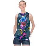 Falling Flowers, Art, Coffee Cup High Neck Satin Top