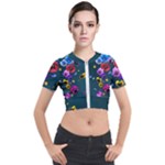 Falling Flowers, Art, Coffee Cup Short Sleeve Cropped Jacket