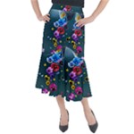 Falling Flowers, Art, Coffee Cup Midi Mermaid Skirt