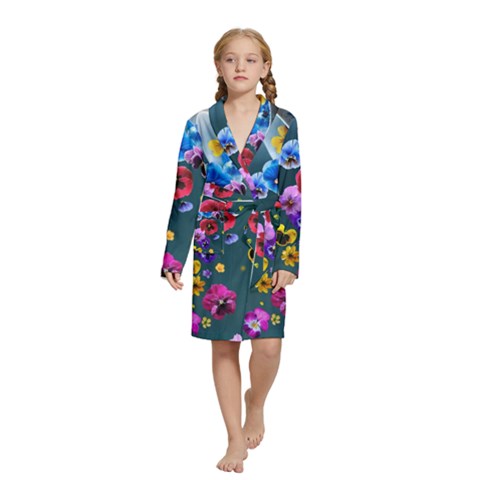 Falling Flowers, Art, Coffee Cup Kids  Long Sleeve Velvet Lounge Robe from ArtsNow.com