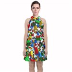 Falling Lego Bricks, Desenho, Fall, Games Velvet Halter Neckline Dress 