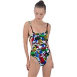 Falling Lego Bricks, Desenho, Fall, Games Tie Strap One Piece Swimsuit