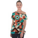 Retro Colorful Background, Retro Abstraction Off Shoulder Tie-Up T-Shirt