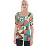 Retro Colorful Background, Retro Abstraction Wide Neckline T-Shirt