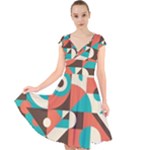 Retro Colorful Background, Retro Abstraction Cap Sleeve Front Wrap Midi Dress