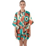 Retro Colorful Background, Retro Abstraction Half Sleeve Satin Kimono 