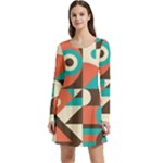 Retro Colorful Background, Retro Abstraction Long Sleeve Velour Skater Dress