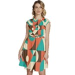 Retro Colorful Background, Retro Abstraction Cap Sleeve High Waist Dress