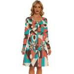 Retro Colorful Background, Retro Abstraction Long Sleeve Dress With Pocket