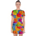 Umbrella, Colorful, Positive, Sky, Rainbow Drop Hem Mini Chiffon Dress