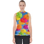 Umbrella, Colorful, Positive, Sky, Rainbow Mock Neck Shell Top