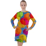 Umbrella, Colorful, Positive, Sky, Rainbow Long Sleeve Hoodie Dress