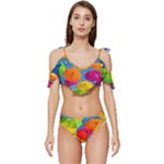 Umbrella, Colorful, Positive, Sky, Rainbow Ruffle Edge Tie Up Bikini Set	