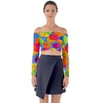 Umbrella, Colorful, Positive, Sky, Rainbow Long Sleeve Off Shoulder Crop Top