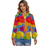 Umbrella, Colorful, Positive, Sky, Rainbow Women s Long Sleeve Button Up Shirt