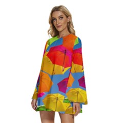 Round Neck Long Sleeve Bohemian Style Chiffon Mini Dress 