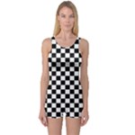 Pattern Checkered Squares Black White Pattern One Piece Boyleg Swimsuit