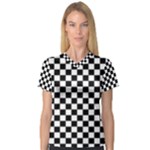 Pattern Checkered Squares Black White Pattern V-Neck Sport Mesh T-Shirt