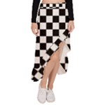 Pattern Checkered Squares Black White Pattern Asymmetrical Ruffle Hem Skirt 