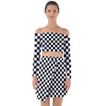 Pattern Checkered Squares Black White Pattern Off Shoulder Top with Skirt Set