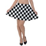 Pattern Checkered Squares Black White Pattern Velvet Skater Skirt