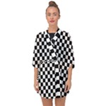 Pattern Checkered Squares Black White Pattern Half Sleeve Chiffon Kimono