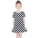 Pattern Checkered Squares Black White Pattern Kids  Simple Cotton Dress