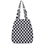 Pattern Checkered Squares Black White Pattern Center Zip Backpack