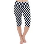 Pattern Checkered Squares Black White Pattern Lightweight Velour Cropped Yoga Leggings