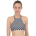 Pattern Checkered Squares Black White Pattern Halter Bikini Top