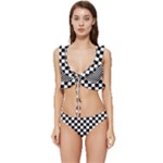 Pattern Checkered Squares Black White Pattern Low Cut Ruffle Edge Bikini Set