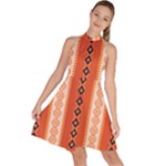 Geometrical Geometric Pattern Sleeveless Halter Neck A-Line Dress