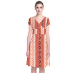 Geometrical Geometric Pattern Short Sleeve Front Wrap Dress