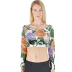 Embroidery Roses Floral Design Long Sleeve Crop Top