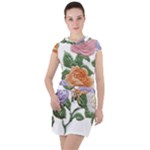 Embroidery Roses Floral Design Drawstring Hooded Dress