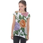 Embroidery Roses Floral Design Cap Sleeve High Low Top