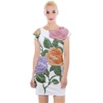 Embroidery Roses Floral Design Cap Sleeve Bodycon Dress