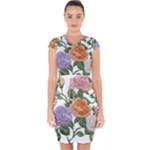 Embroidery Roses Floral Design Capsleeve Drawstring Dress 