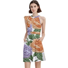 Cocktail Party Halter Sleeveless Dress With Pockets 