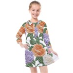 Embroidery Roses Floral Design Kids  Quarter Sleeve Shirt Dress