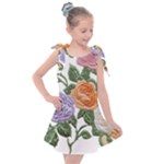 Embroidery Roses Floral Design Kids  Tie Up Tunic Dress