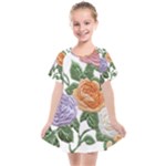 Embroidery Roses Floral Design Kids  Smock Dress