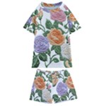 Embroidery Roses Floral Design Kids  Swim T-Shirt and Shorts Set