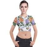 Embroidery Roses Floral Design Short Sleeve Cropped Jacket