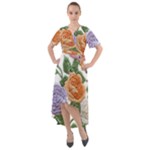 Embroidery Roses Floral Design Front Wrap High Low Dress