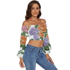 Long Sleeve Crinkled Weave Crop Top 