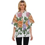 Embroidery Roses Floral Design Women s Batwing Button Up Shirt