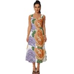 Embroidery Roses Floral Design Square Neckline Tiered Midi Dress